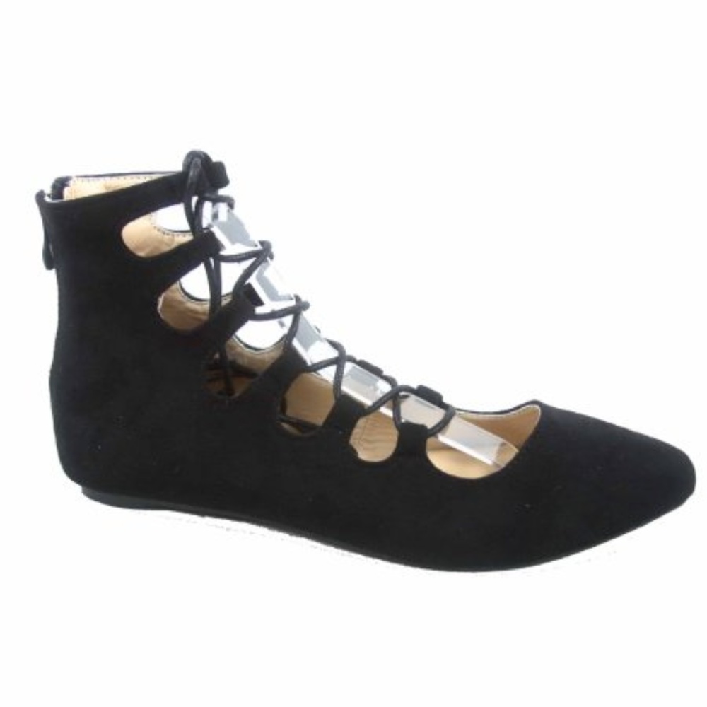 Blisse-05 Flat Heel Pointy Toe Lace Up Zipper Shoe